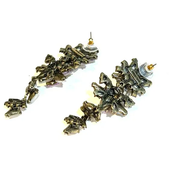 Bauble Bar Sparkling Crystal Long Drop Earrings Costume Jewelry - Picture 2 of 5